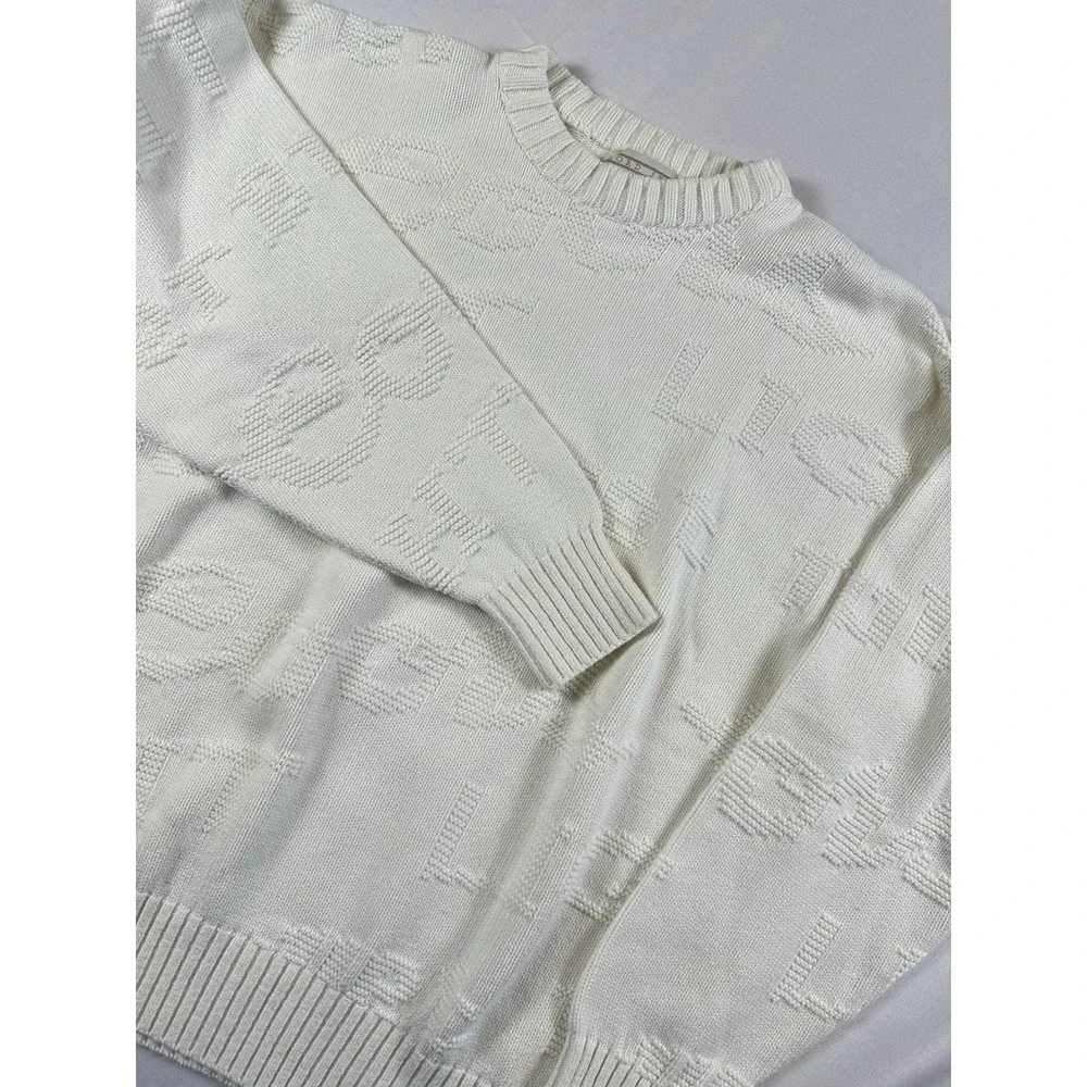 Vtg Lord Jeff 3D Coors Light‎ Silver Bullet Cream Knit Sweater Mens L Grandpa